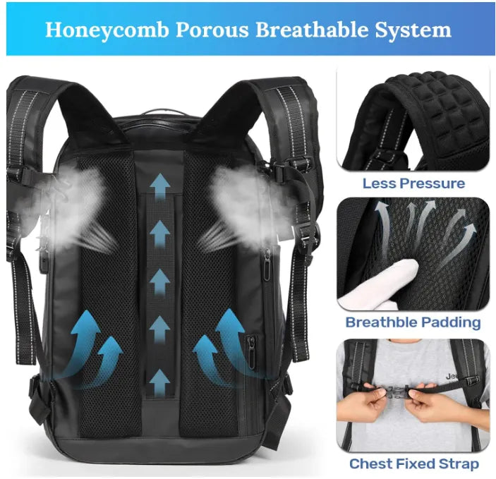 Airback Vacuum Seal Travel Backpack 60L Expandable Air Compression System Water Resistant TSA Lock Carry-On Suitcase Luggage Black AERO - Vacuum Pump Included