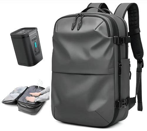 Airback Vacuum Seal Travel Backpack 60L Expandable Air Compression System Water Resistant TSA Lock Carry-On Suitcase Luggage Black AERO - Vacuum Pump Included
